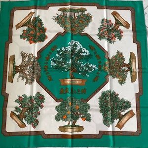 LES BEAUX JOURS DE BONSAI HERMES SCARF BY BASCHET 90 CM SILK